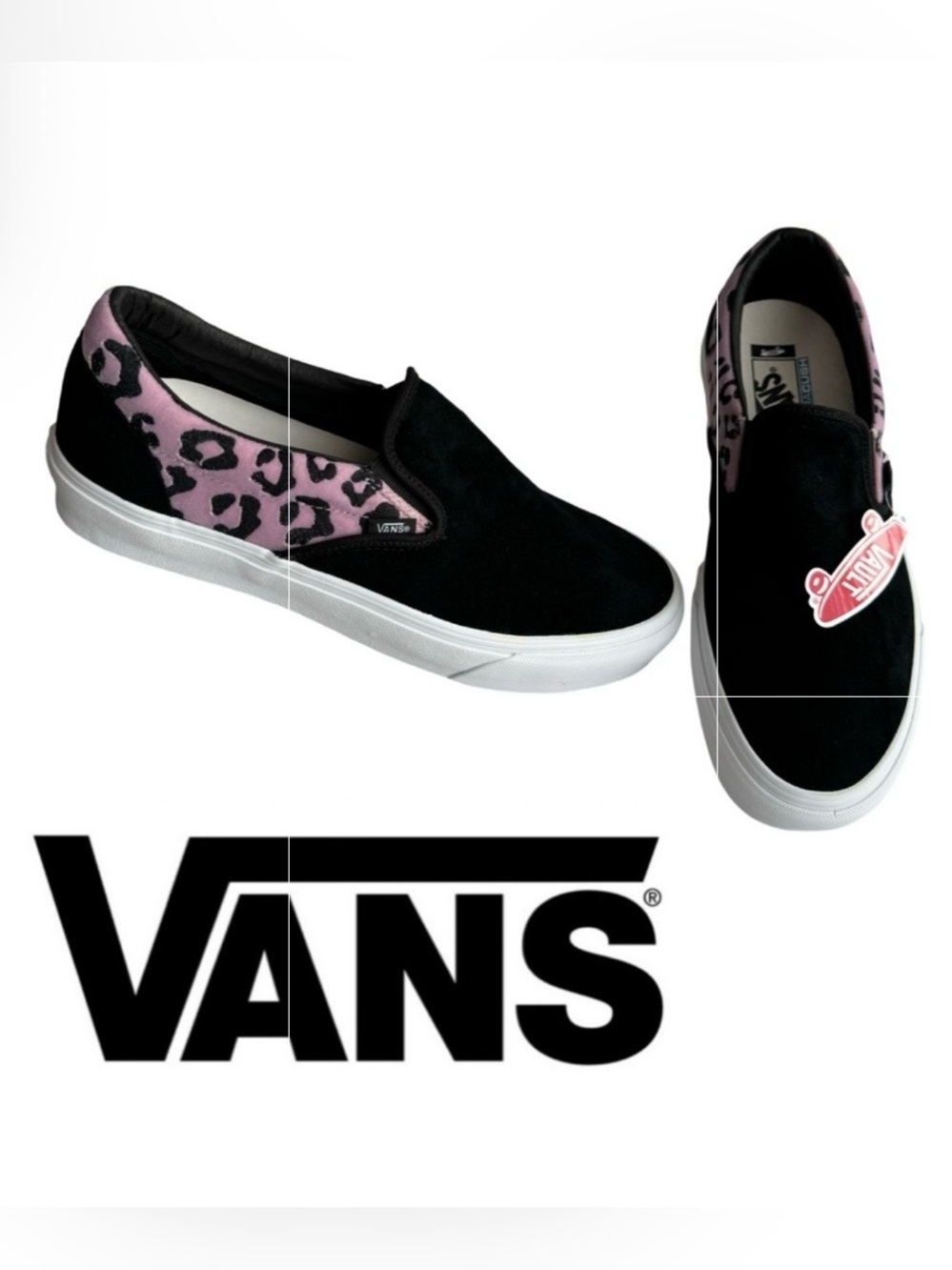 Vans Vault Animal Print Shoes, black suede, velvet leopard print combo, NIB Rare